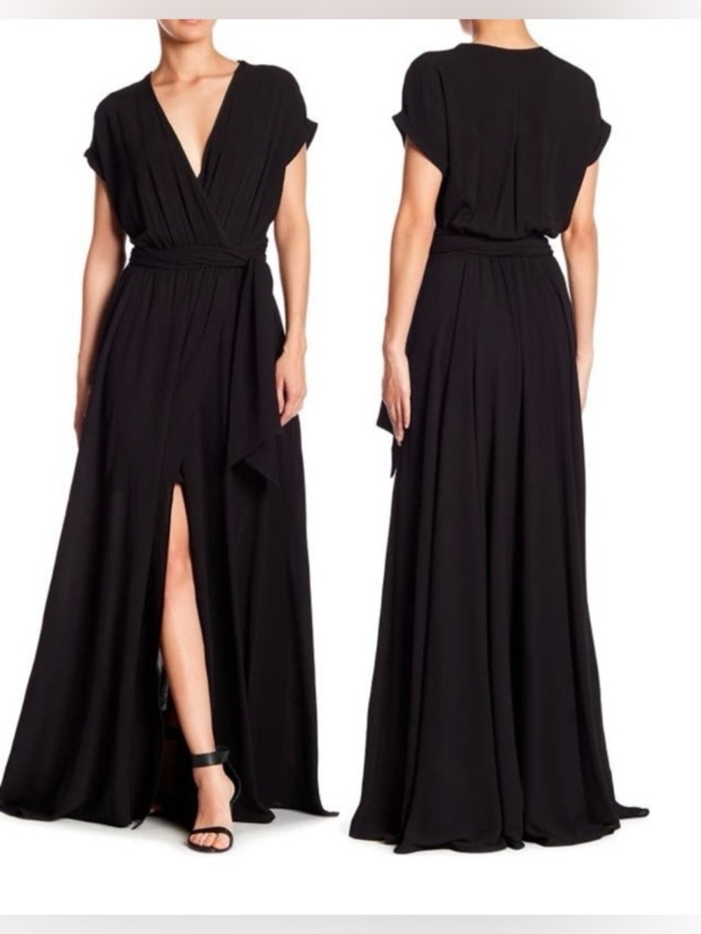 Meghan LA Black Wrap Maxi Dress with Side Slit